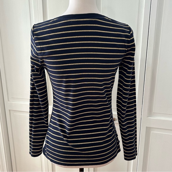 Lauren Ralph Lauren Navy and Gold Striped Long Sleeve Top PM - Picture 7 of 14